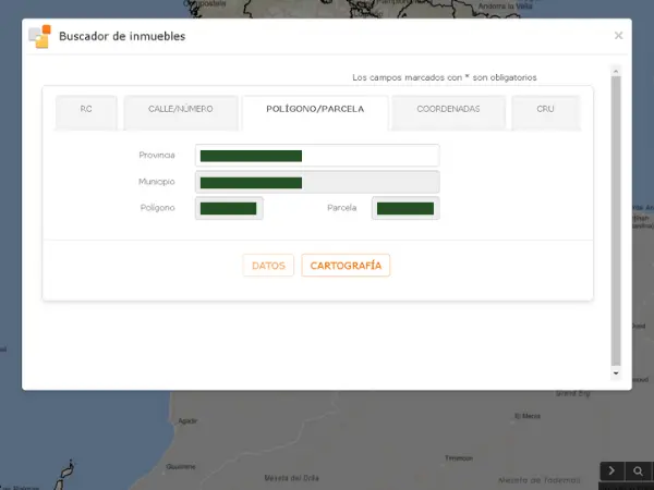 Introduciendo de datos en la búsqueda de la referencia catastral por ubicación.