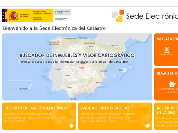 Página de inicio de la Sede Electrónica del Catastro.